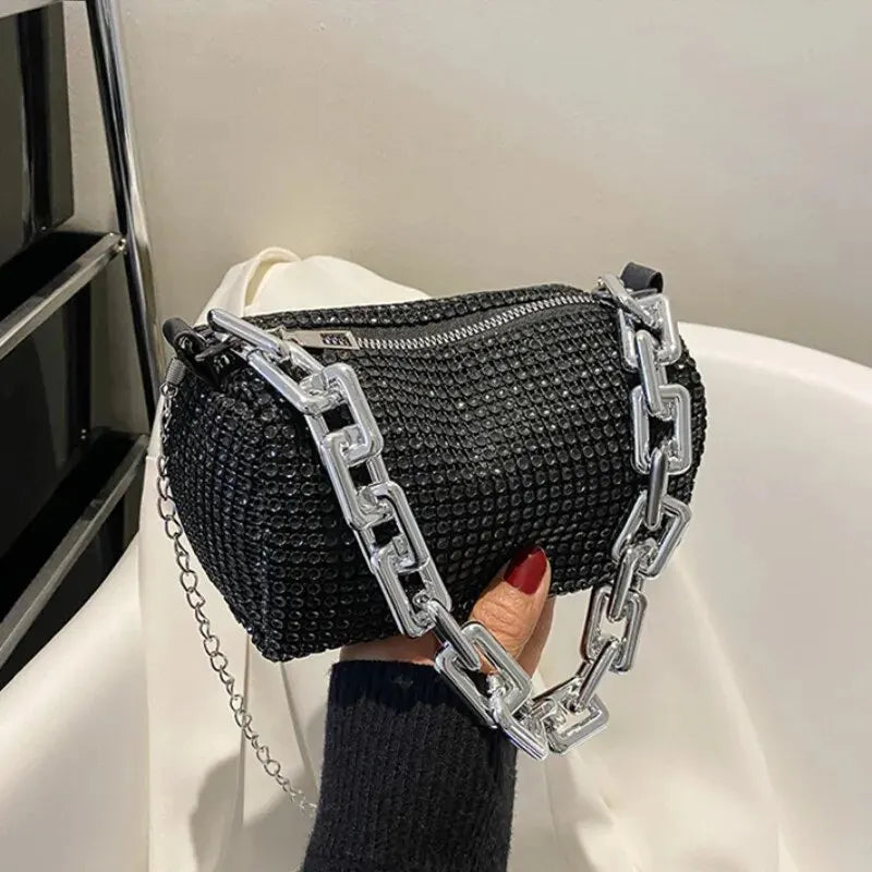 Mini bolsa crossbody feminina de luxo cheia de Strass e elegância