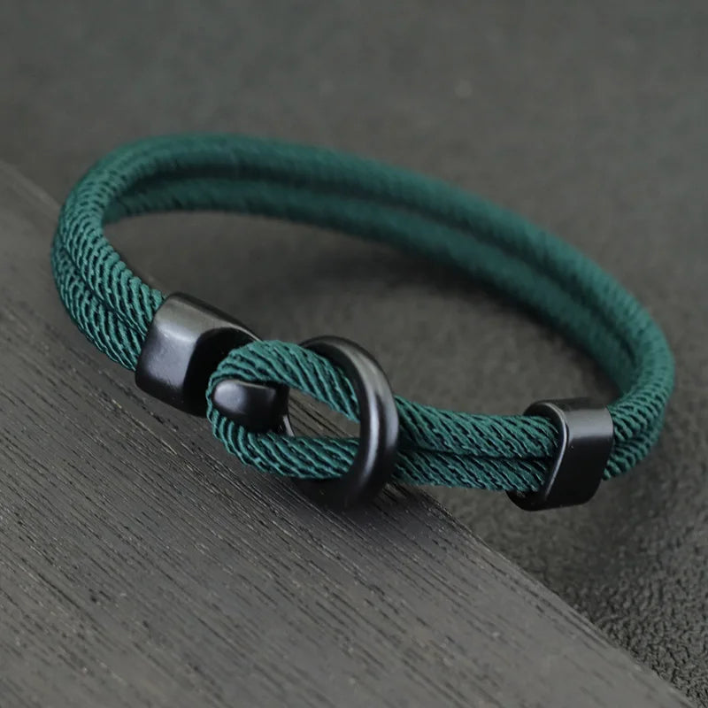 Pulseira de Corda Nobre masculina, camada dupla Com Detalhes Em Couro