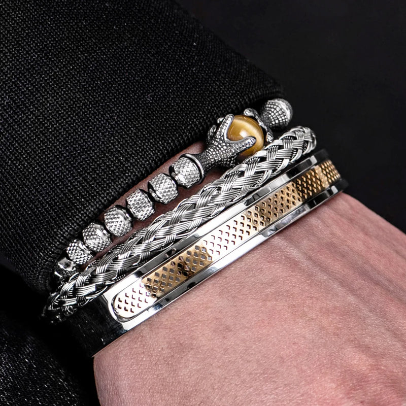Pulseiras de luxo Dracônia de Aço Inoxidável Com Detalhes De Pedra De Dragão