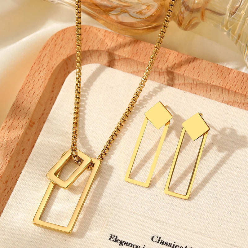 Conjunto De Joias Luz e Elegância,Geometrias Minimalistas