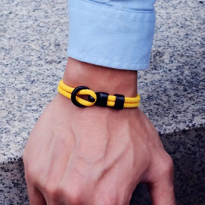 Pulseira de Corda Nobre masculina, camada dupla Com Detalhes Em Couro