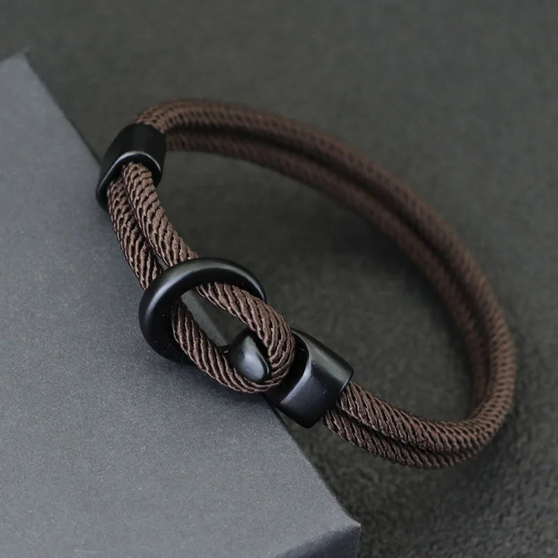 Pulseira de Corda Nobre masculina, camada dupla Com Detalhes Em Couro