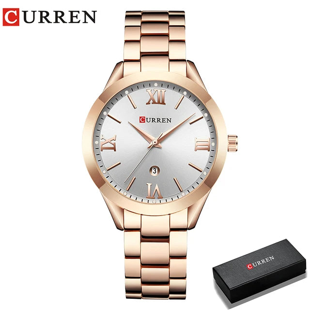 Relógio Feminino CURREN com detalhes elegante e à Prova D'Água