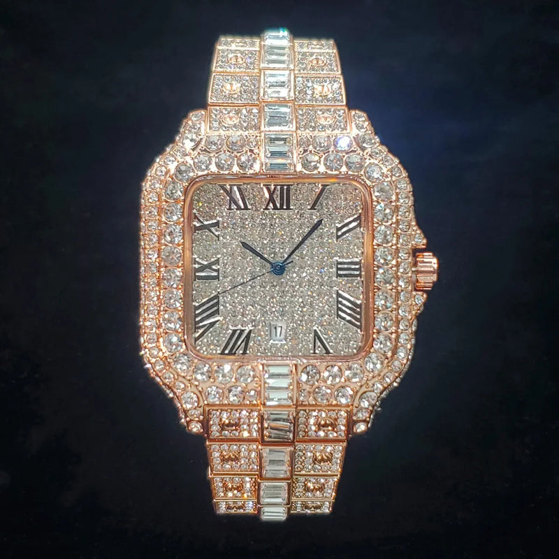 Relógio de diamante de luxo unissex estilo hip hop  à prova d'água