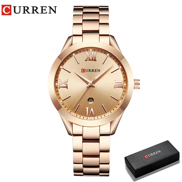 Relógio Feminino CURREN com detalhes elegante e à Prova D'Água