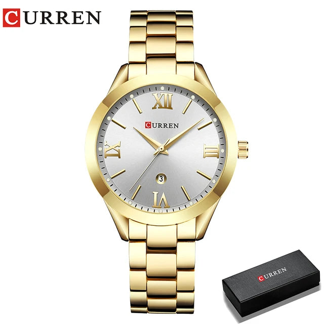 Relógio Feminino CURREN com detalhes elegante e à Prova D'Água