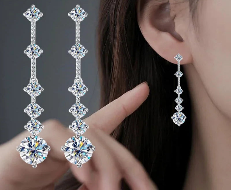 Brincos pendurados de moissanita para mulheres,diamante longo borla brincos gotas 925 prata esterlina