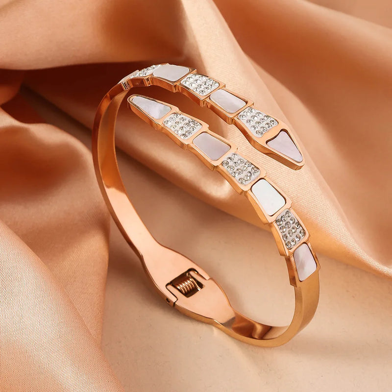 Pulseira De osso De Cobra Aço Inoxidável Aberta