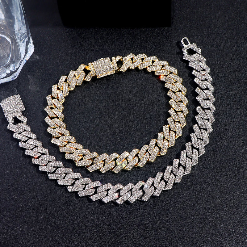 Pulseiras De Corrente Cubana Robusta De Strass Brilhante