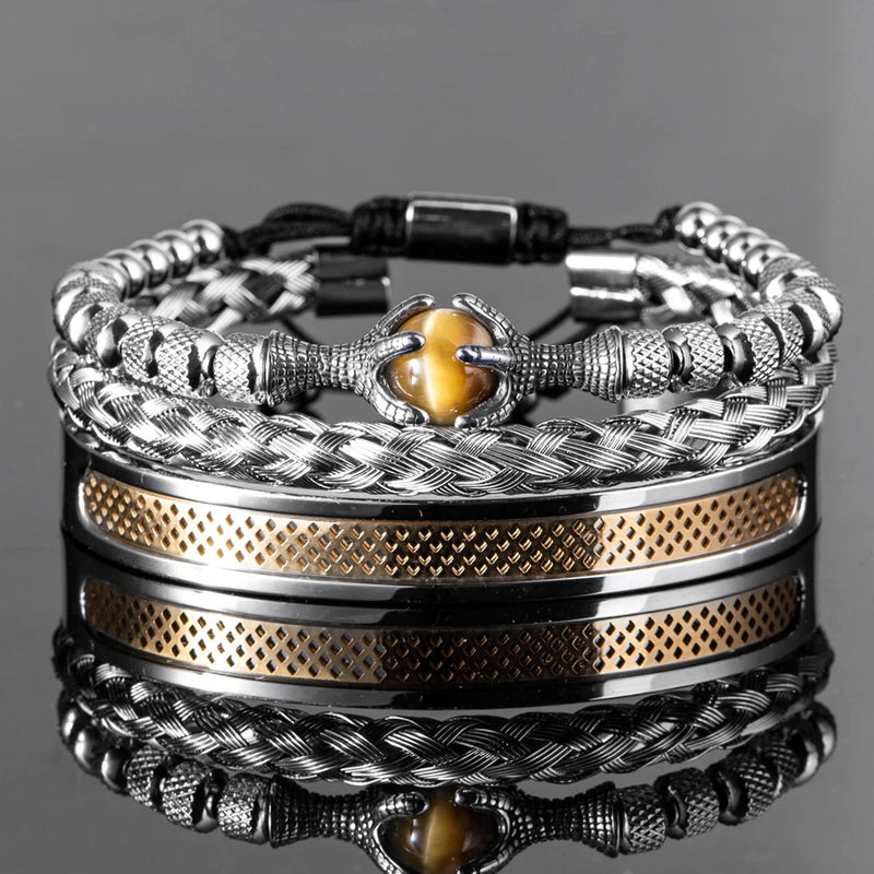 Pulseiras de luxo Dracônia de Aço Inoxidável Com Detalhes De Pedra De Dragão
