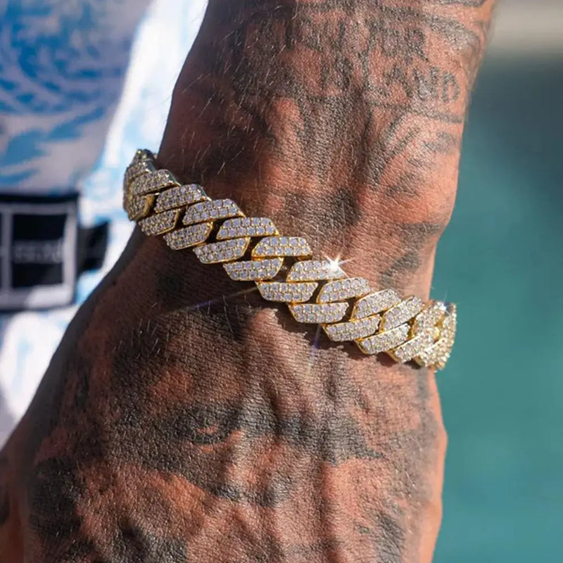 Pulseiras De Corrente Cubana Robusta De Strass Brilhante