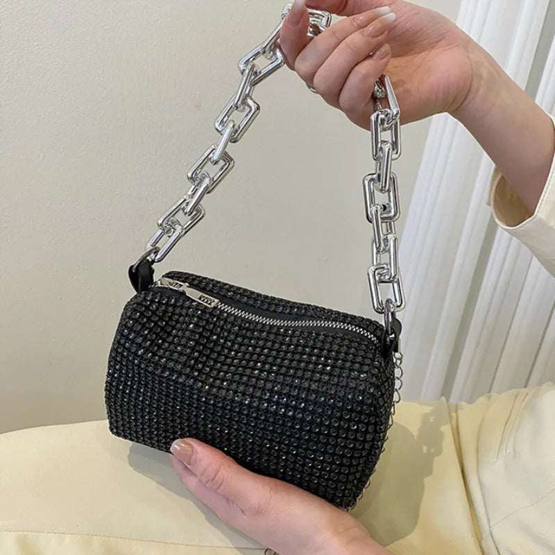 Mini bolsa crossbody feminina de luxo cheia de Strass e elegância
