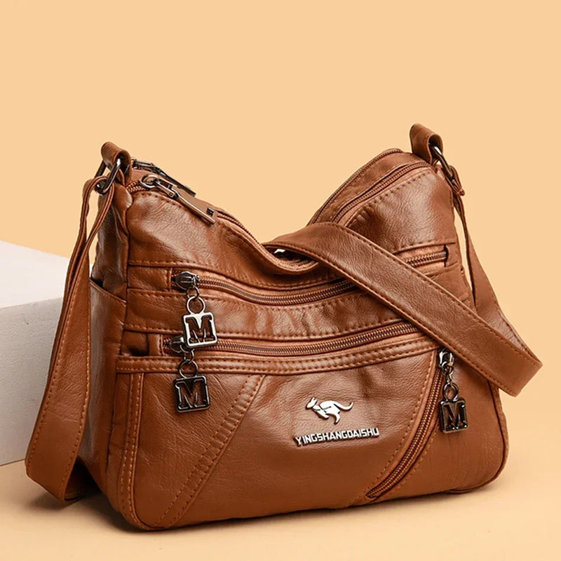 Bolsas de luxo de couro macio de alta qualidade com vários bolsos para mulheres