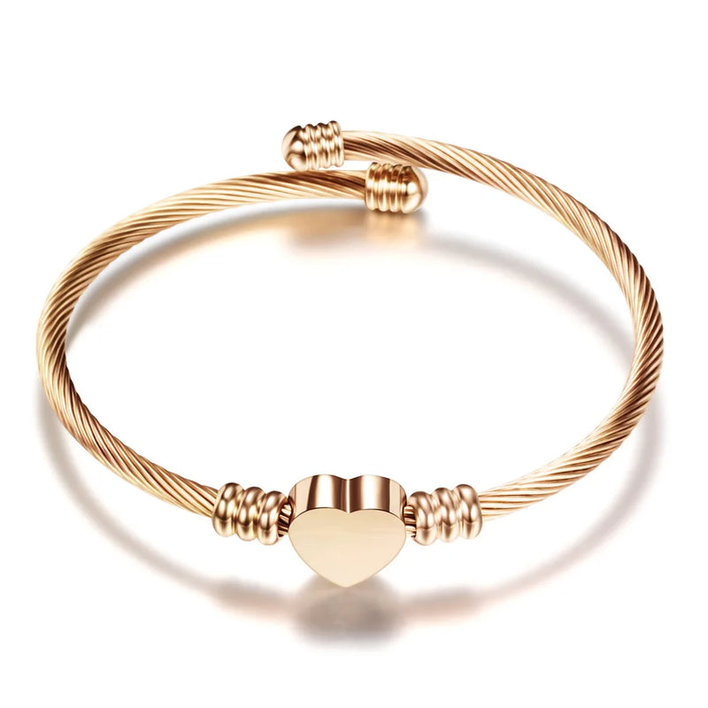 Pulseira de coração ouro rosa,cabo de aço inoxidável Super delicada