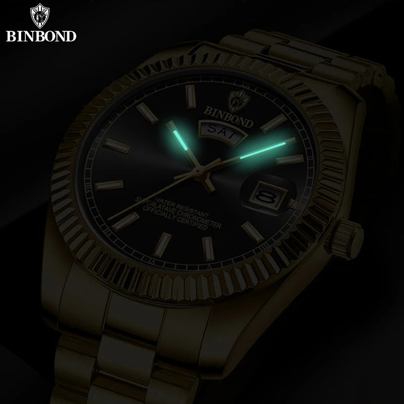 Relógio de quartzo esportivo masculino BINBOND à prova d'água luminoso Apex Pro