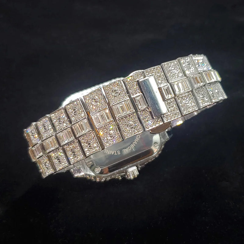 Relógio de diamante de luxo unissex estilo hip hop  à prova d'água