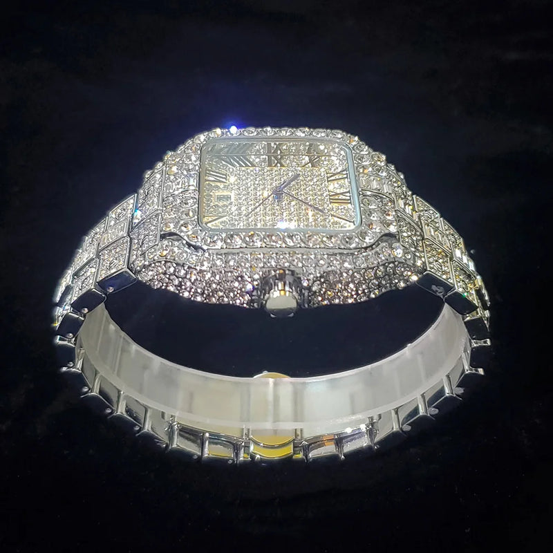 Relógio de diamante de luxo unissex estilo hip hop  à prova d'água