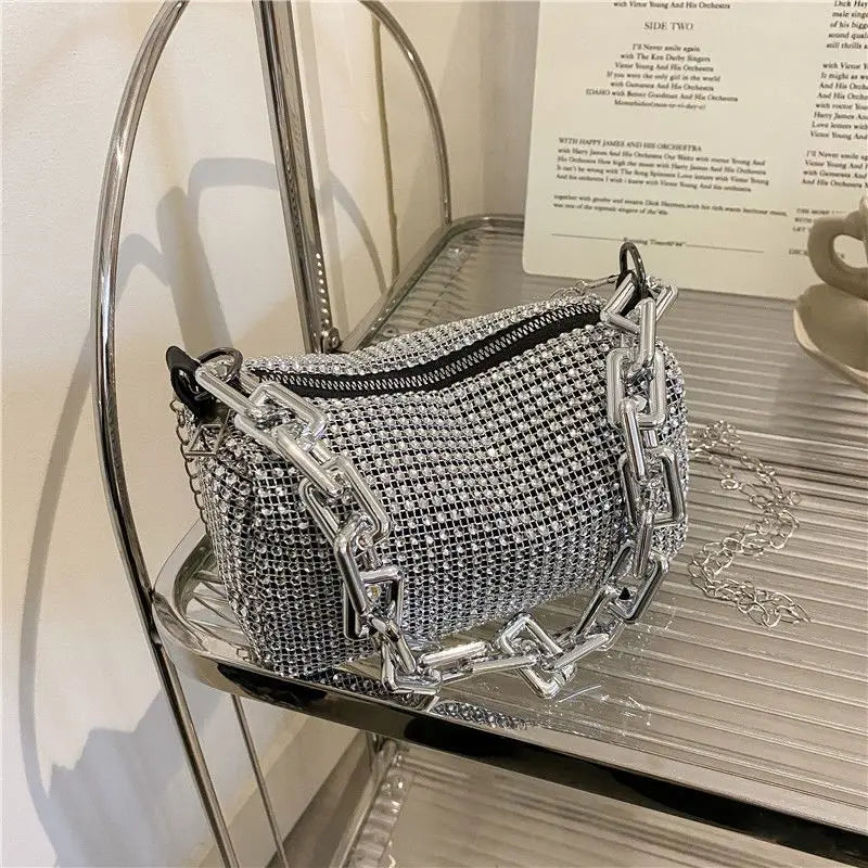 Mini bolsa crossbody feminina de luxo cheia de Strass e elegância
