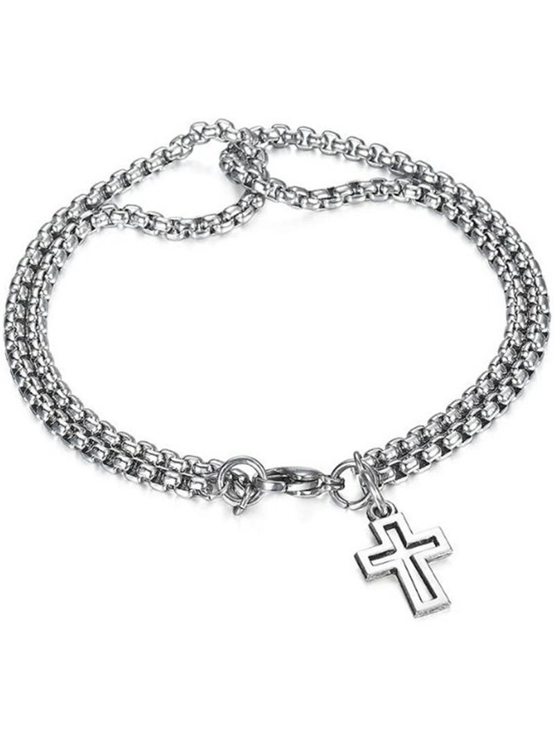 Pulseira Cruz Celestial Masculina Dupla Corrente Com Cruz