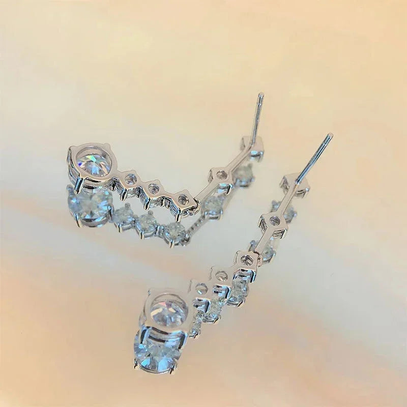 Brincos pendurados de moissanita para mulheres,diamante longo borla brincos gotas 925 prata esterlina