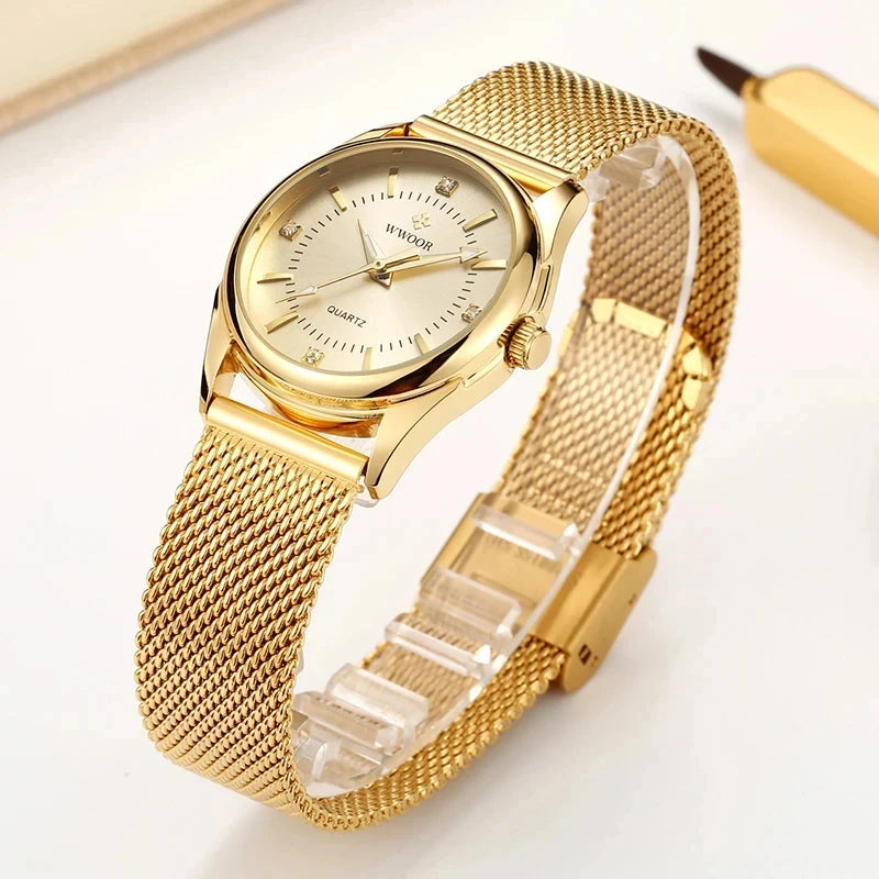 WWOOR Relógio de Luxo Em Ouro Para  Mulheres Elegantes Aurora Belle
