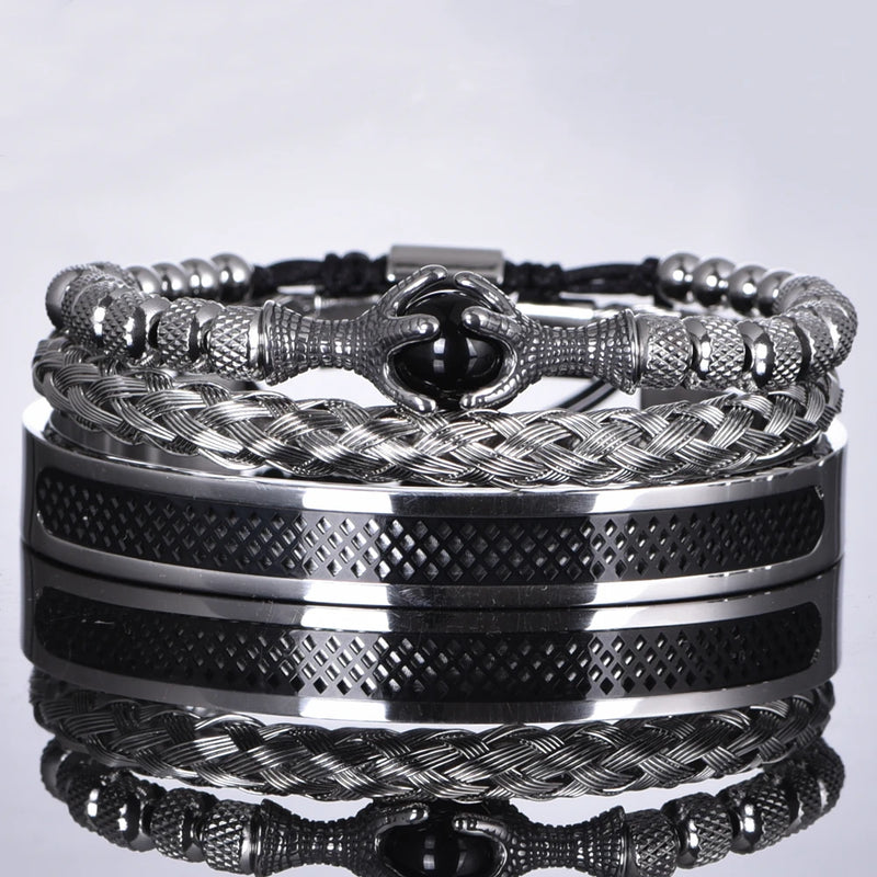 Pulseiras de luxo Dracônia de Aço Inoxidável Com Detalhes De Pedra De Dragão