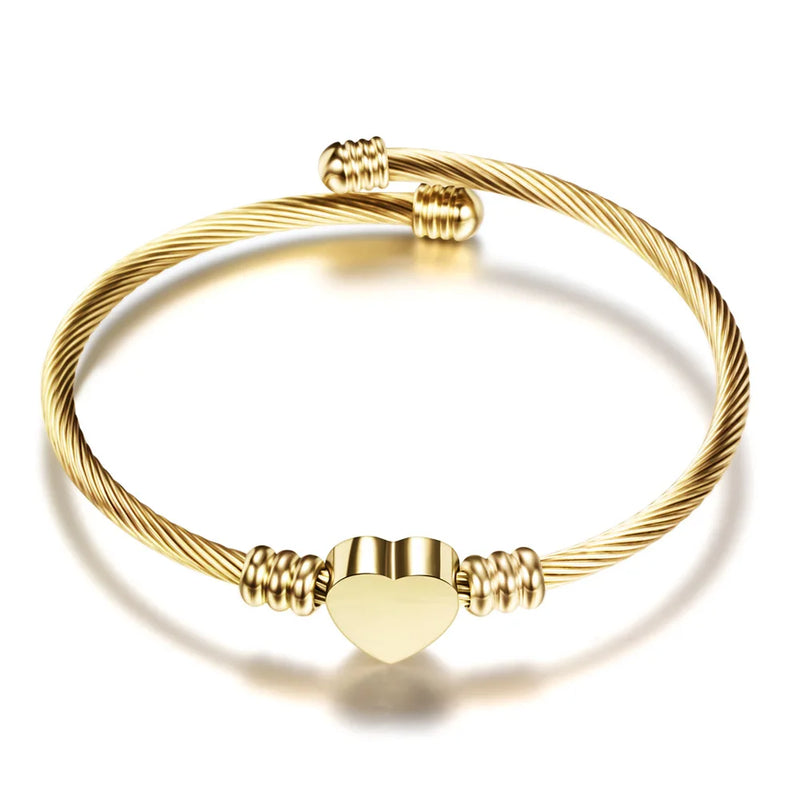 Pulseira de coração ouro rosa,cabo de aço inoxidável Super delicada