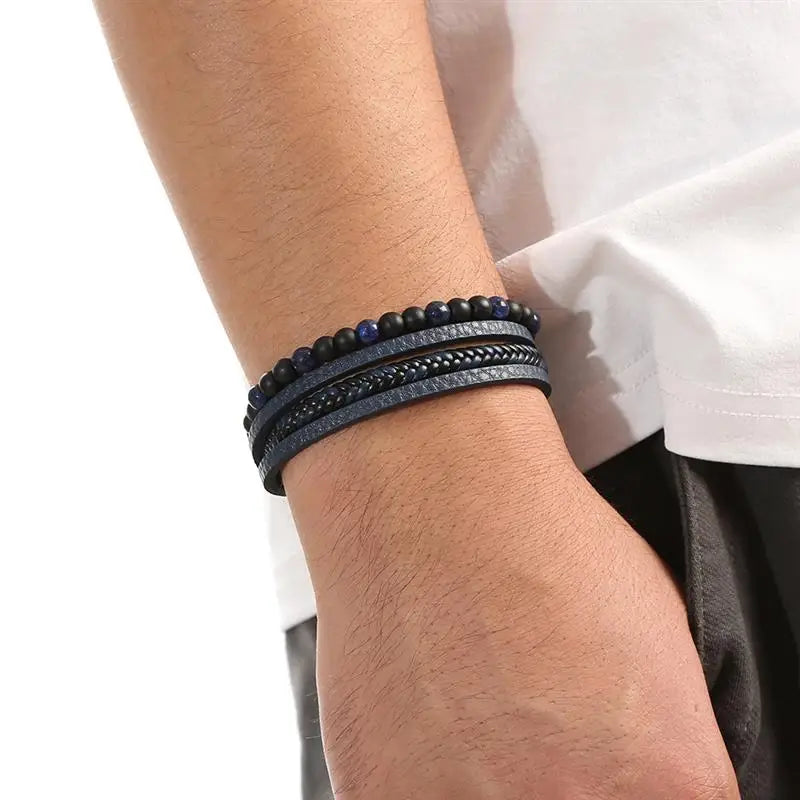 Pulseira De Couro clássica Multicamadas