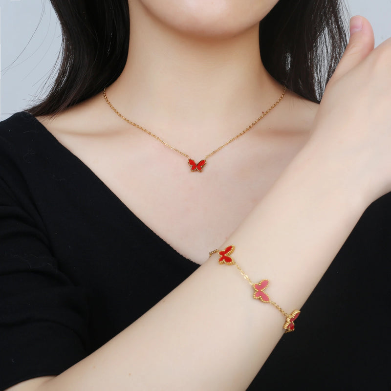 Pulseira Feminina Fofinha De Borboleta joia a laser de aço inoxidável