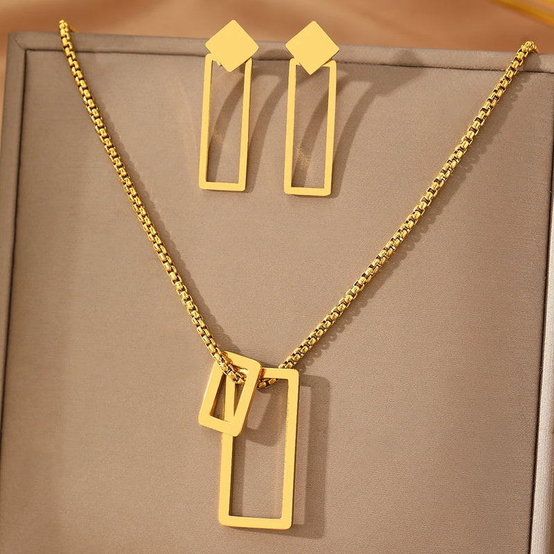 Conjunto De Joias Luz e Elegância,Geometrias Minimalistas