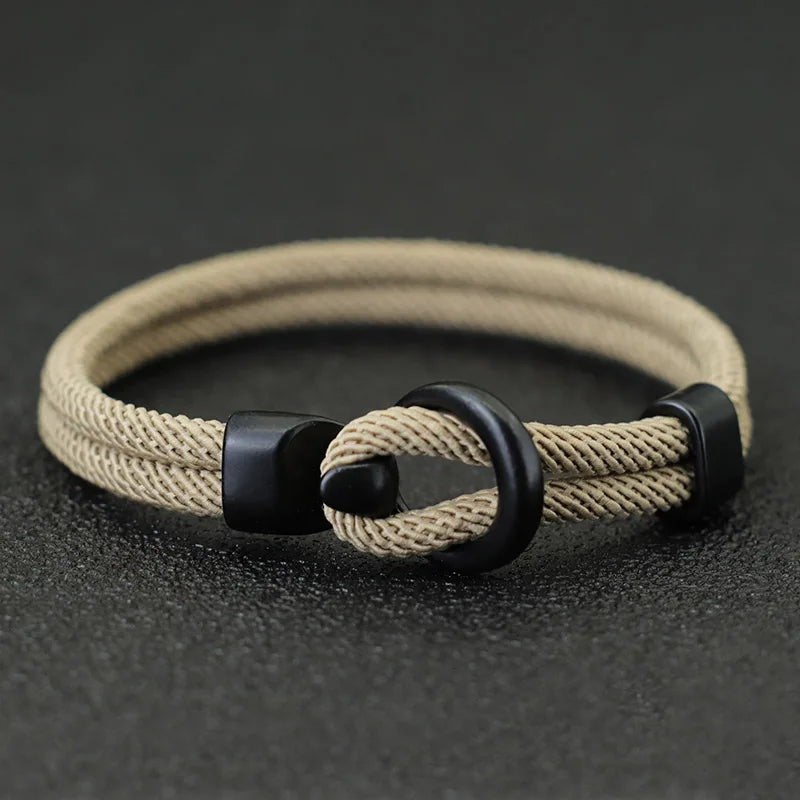 Pulseira de Corda Nobre masculina, camada dupla Com Detalhes Em Couro
