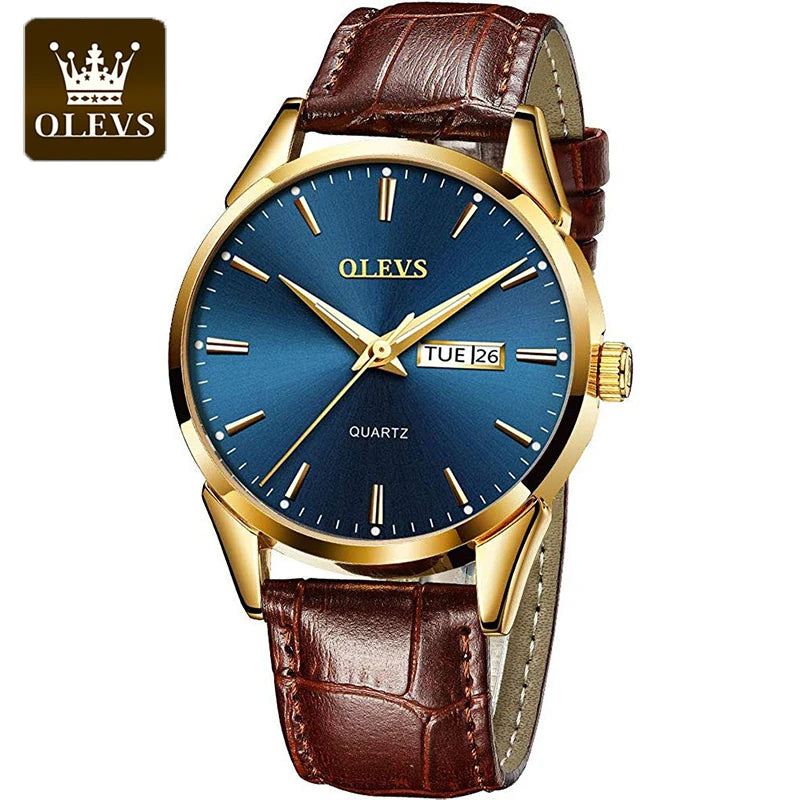Relógio De Quartzo  OLEVS Masculino De Luxo Com Detalhes Em Couro A Prova D'Água