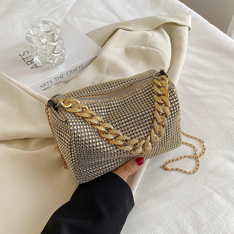 Mini bolsa crossbody feminina de luxo cheia de Strass e elegância