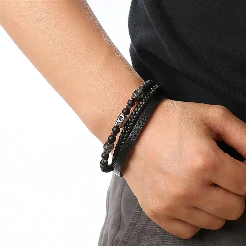 Pulseira De Couro clássica Multicamadas