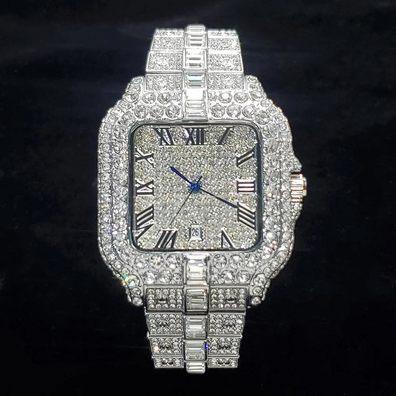 Relógio de diamante de luxo unissex estilo hip hop  à prova d'água