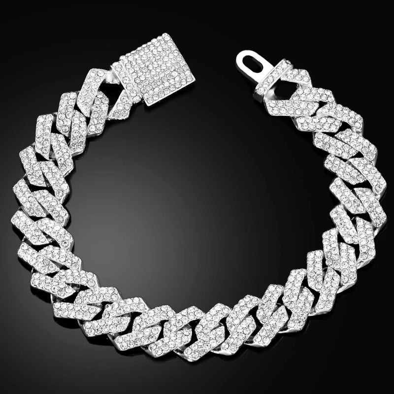 Pulseiras De Corrente Cubana Robusta De Strass Brilhante