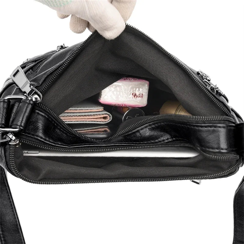 Bolsas de luxo de couro macio de alta qualidade com vários bolsos para mulheres