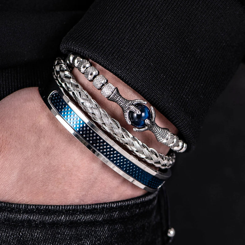 Pulseiras de luxo Dracônia de Aço Inoxidável Com Detalhes De Pedra De Dragão