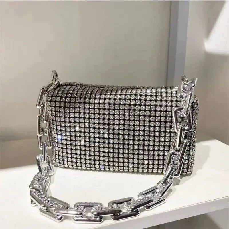 Mini bolsa crossbody feminina de luxo cheia de Strass e elegância