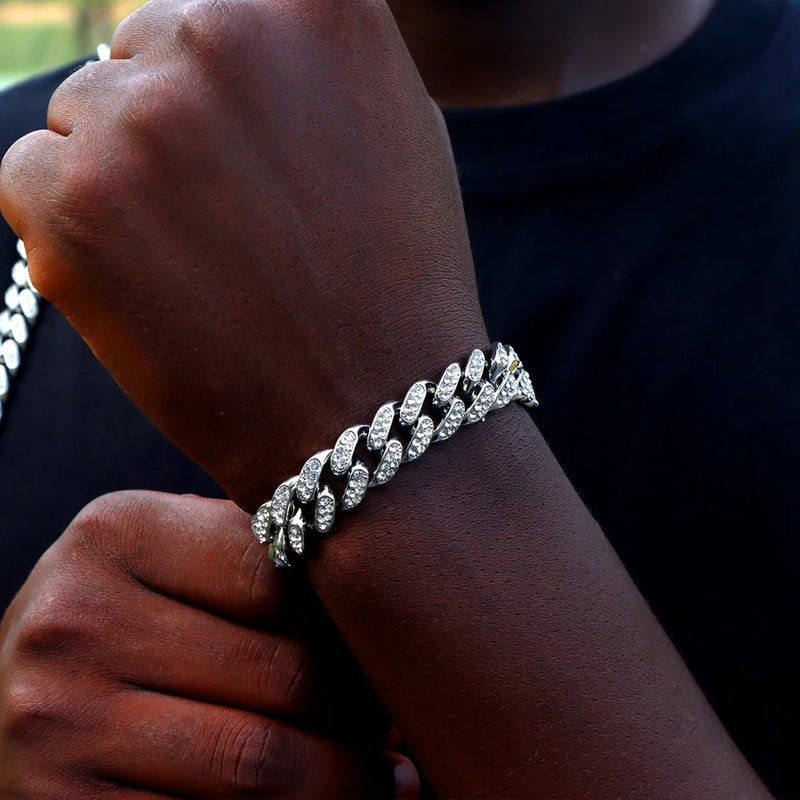 Pulseiras De Corrente Cubana Robusta De Strass Brilhante