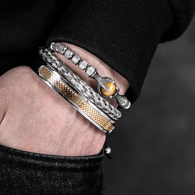 Pulseiras de luxo Dracônia de Aço Inoxidável Com Detalhes De Pedra De Dragão
