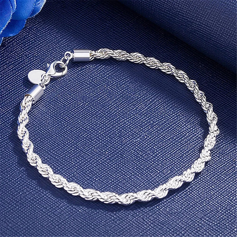 Pulseira de Prata deox 925  Esterlina Unissex 4mm  para Homens Mulheres