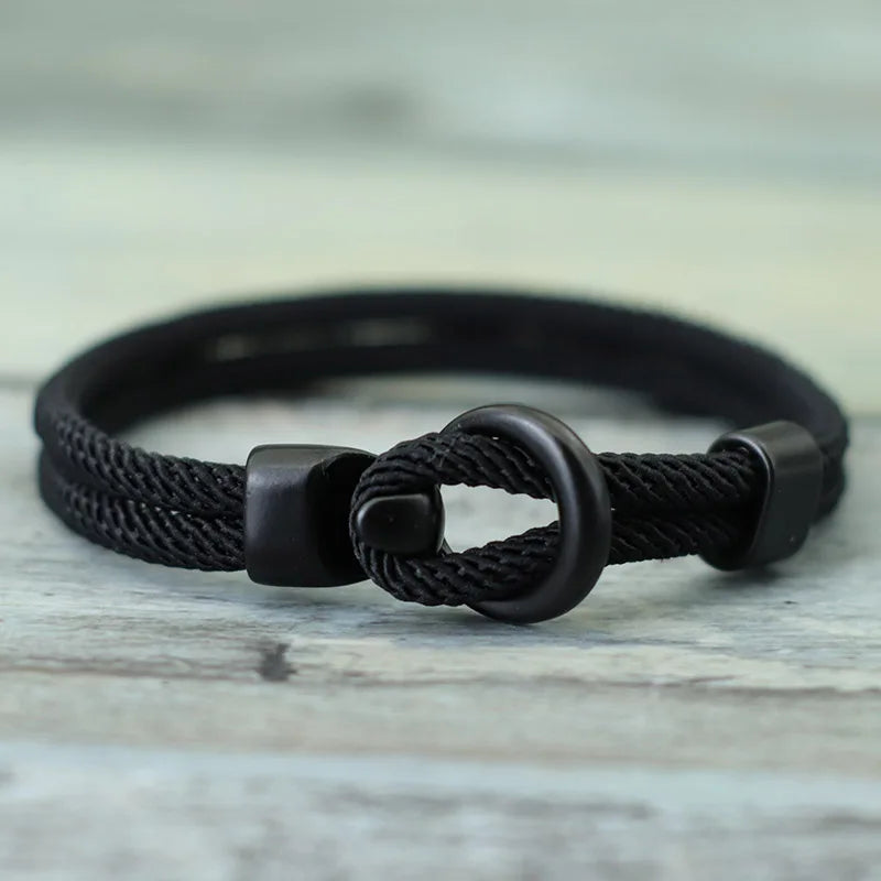 Pulseira de Corda Nobre masculina, camada dupla Com Detalhes Em Couro