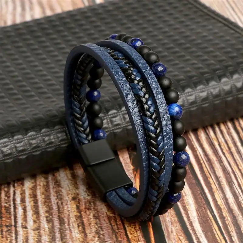 Pulseira De Couro clássica Multicamadas