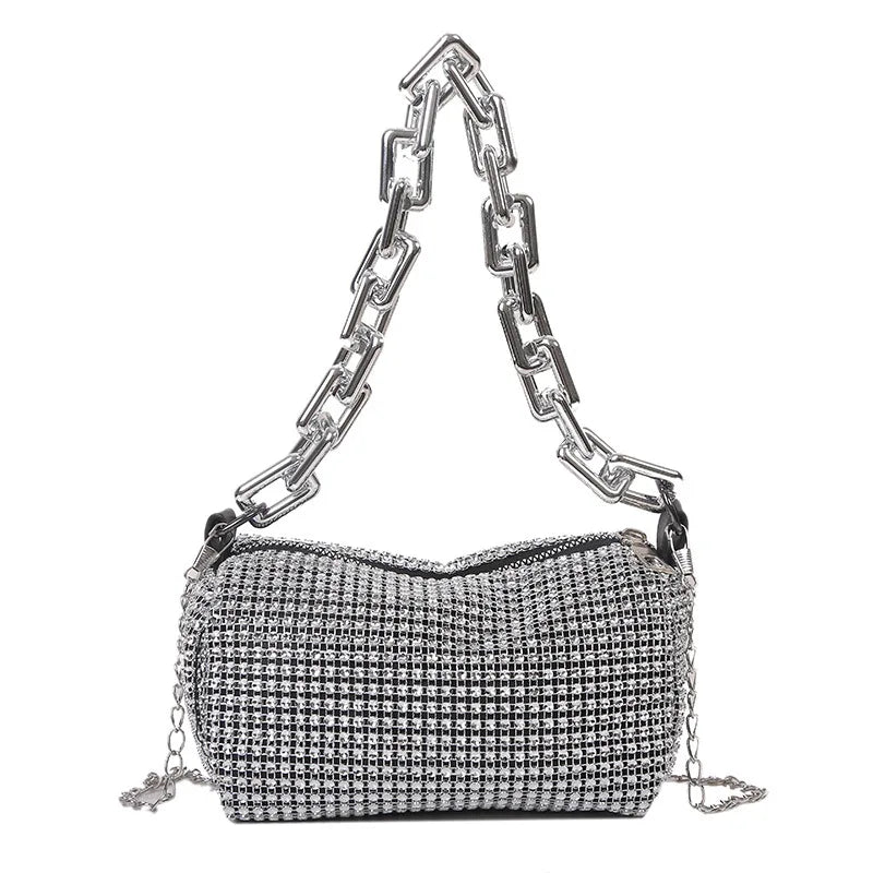 Mini bolsa crossbody feminina de luxo cheia de Strass e elegância