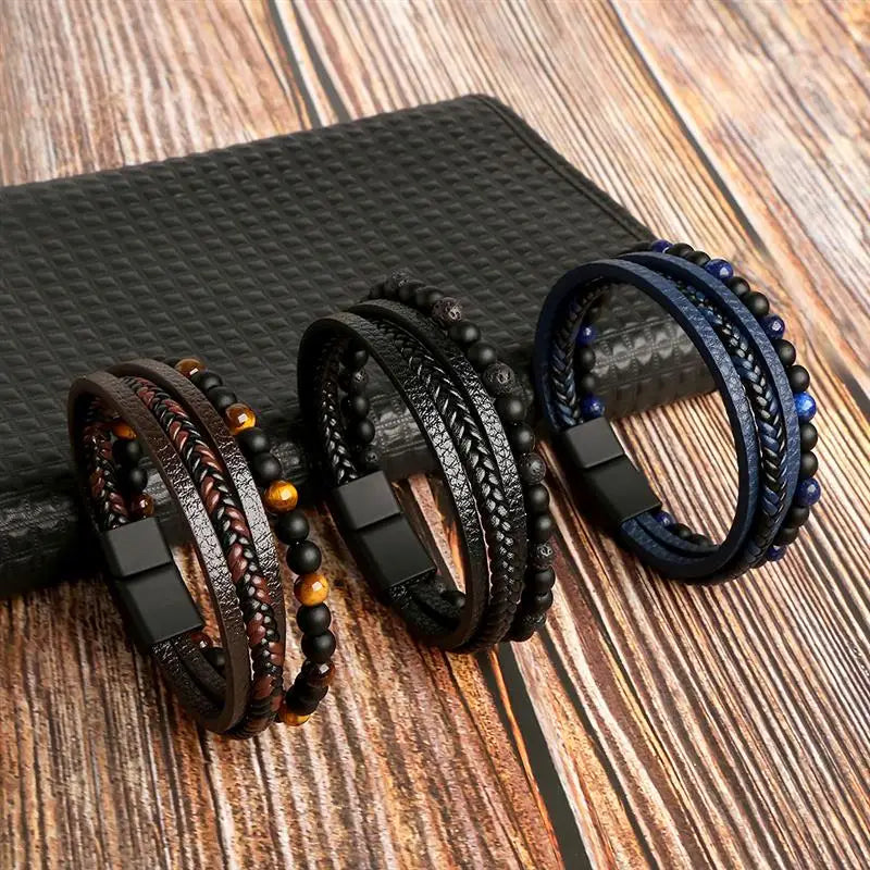 Pulseira De Couro clássica Multicamadas