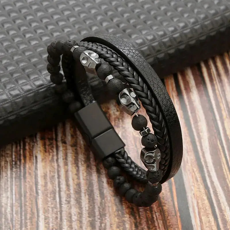 Pulseira De Couro clássica Multicamadas