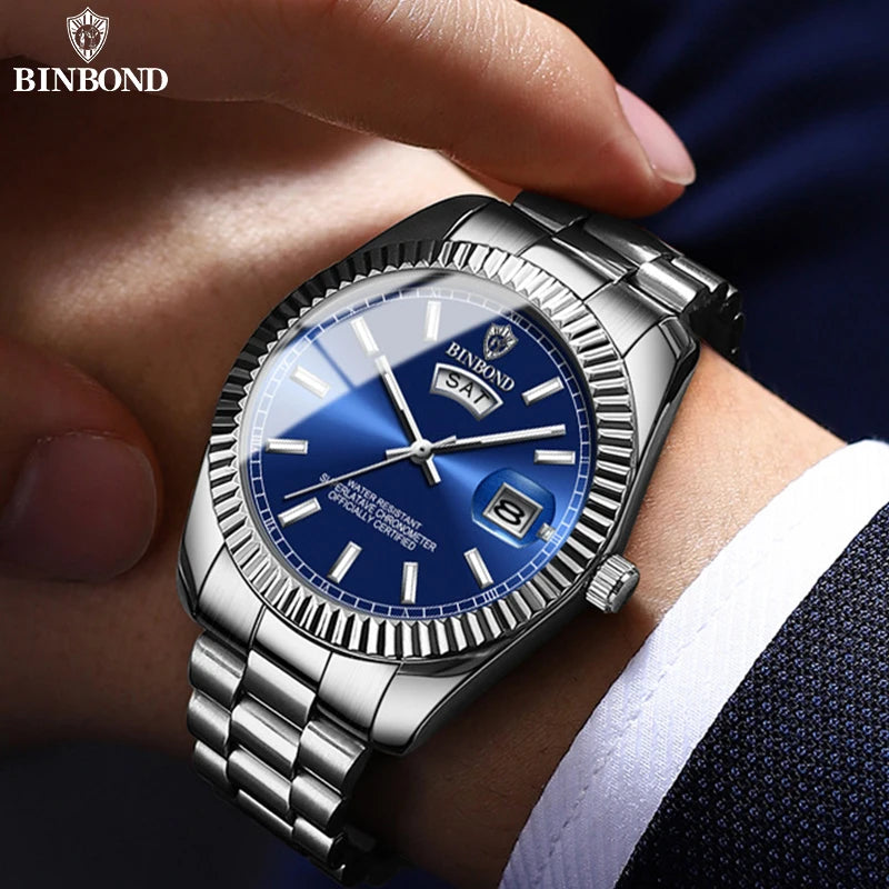 Relógio de quartzo esportivo masculino BINBOND à prova d'água luminoso Apex Pro