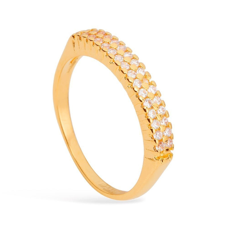Anel Dourado  de Aliança Duplo Cravejado de Zircônia