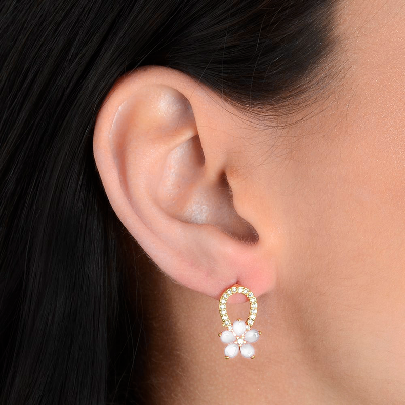 Brinco Dourado de Flor com Zirconia e Cristal Davyma